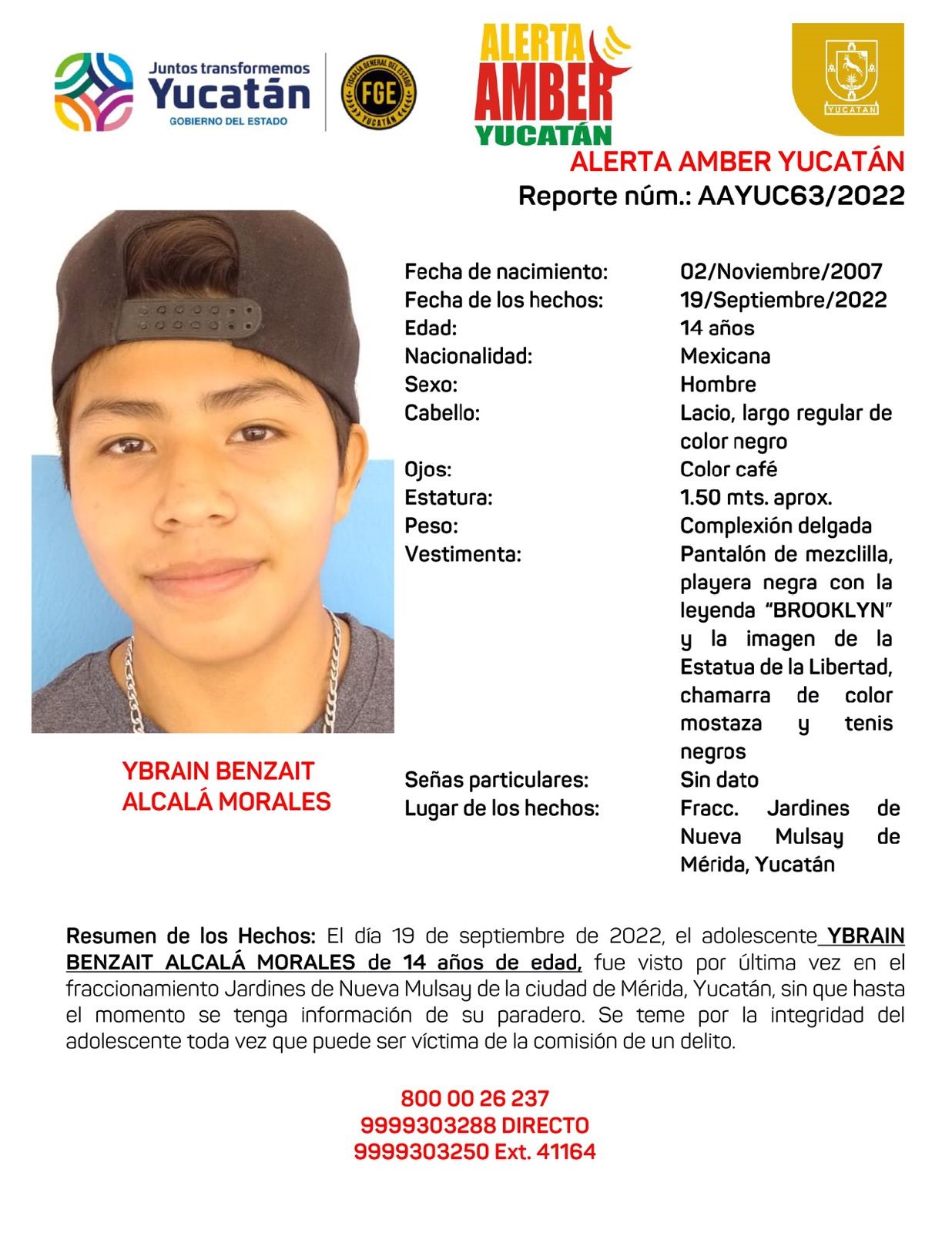 FGE Yucatán activa la Alerta Amber por la desaparición de un joven de 14  años en Mérida – Yucatán a la mano